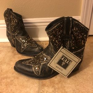 FRYE Distressed Rhinestone boots “New In Box”